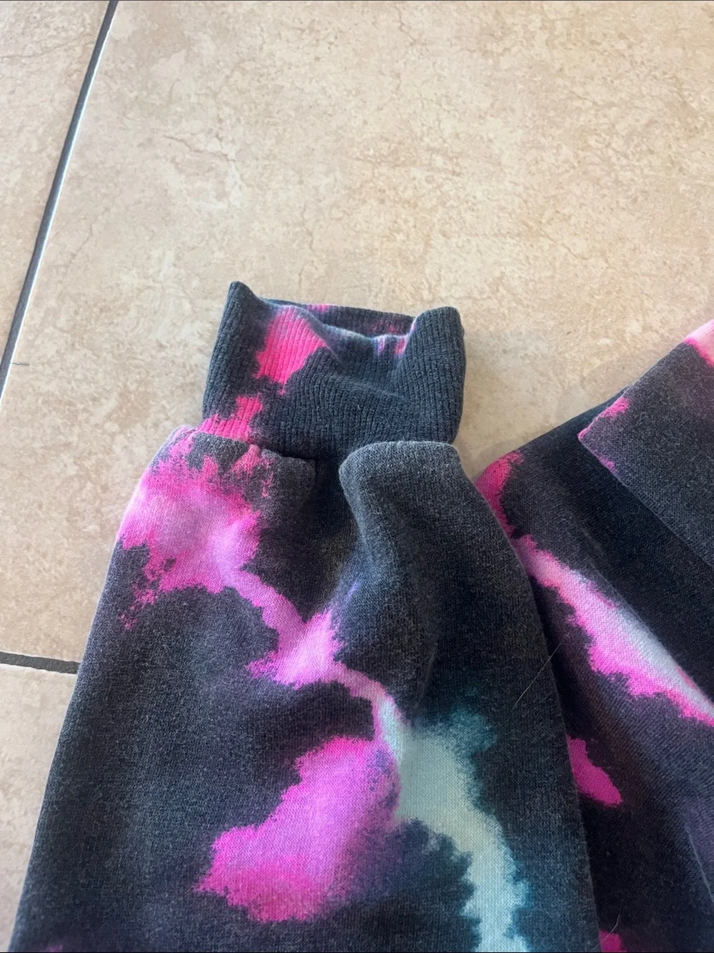 Justice Black Tie-Dye Fleece Joggers with Pink & Teal Accents